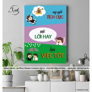 Tranh canvas văn phòng suy nghi tích cực tặng đinh treo tranh