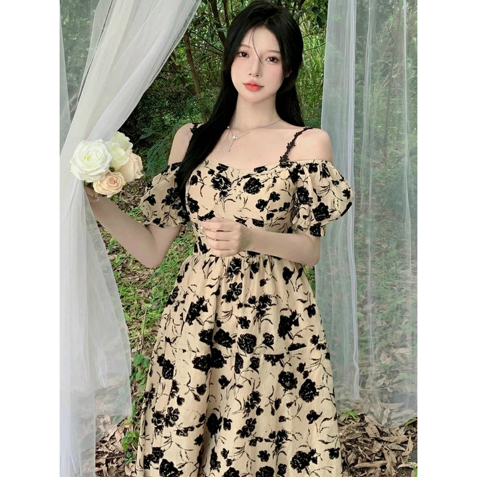 Đầm váy nữ hoa trễ vai xinh xắn với 3 màu tôn da, tôn dáng dành cho các tình yêu đi chơi
