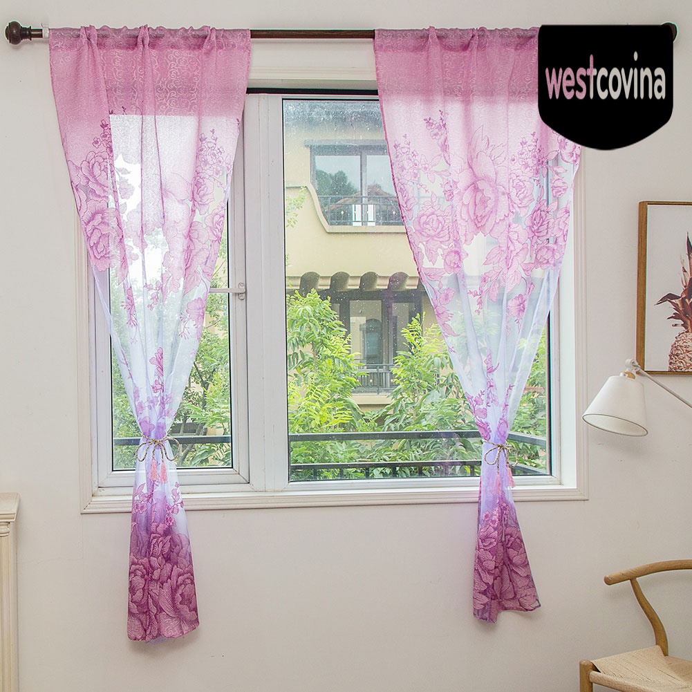 [Hot]☀ Rèm Cửa Vải Voan In Hoa Sang Trọng