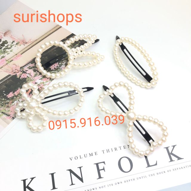 Kẹp tóc nhựa hạt trắng thời trang