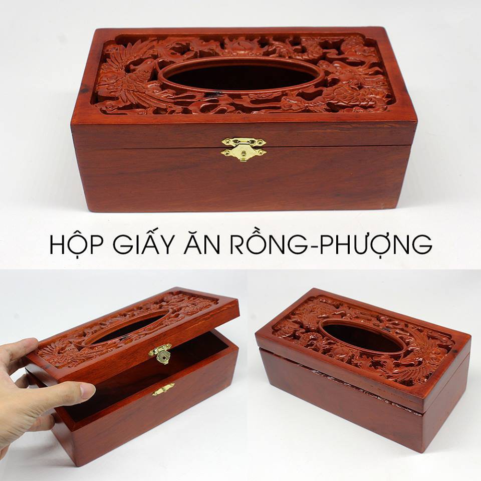 Hộp đựng giấy long phụng làm bằng gỗ hương