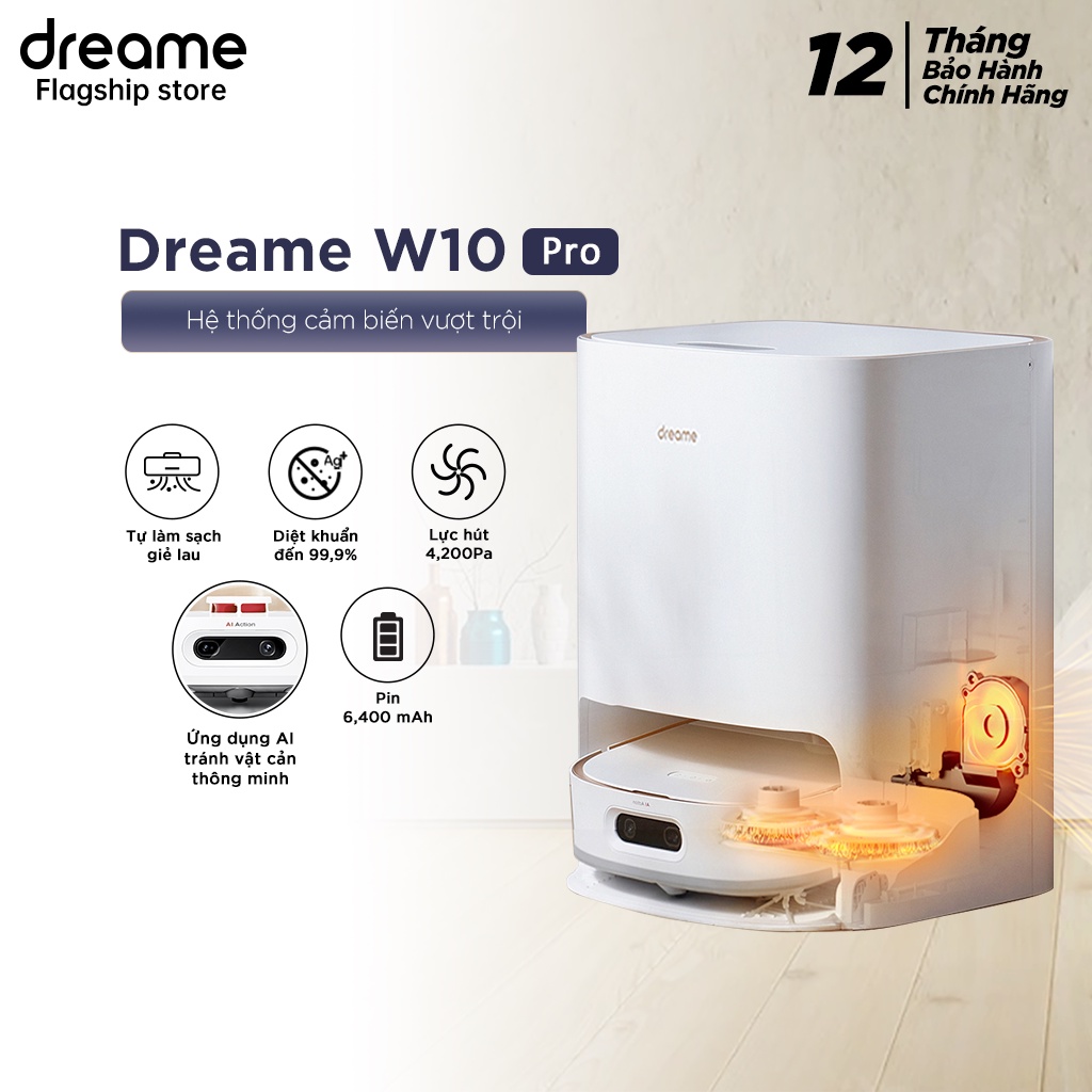 Robot Lau Sàn Hút Bụi Tự Làm Sạch Thông Minh Dreame Bot W10 Pro - Lực Hút 4200 PA