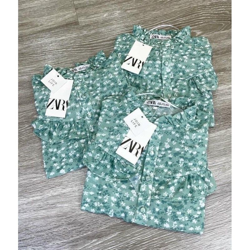 [Loại 1]Áo sơ mi za-ra cao cấp hoa xanh chất dày đẹp mặc cực xinh