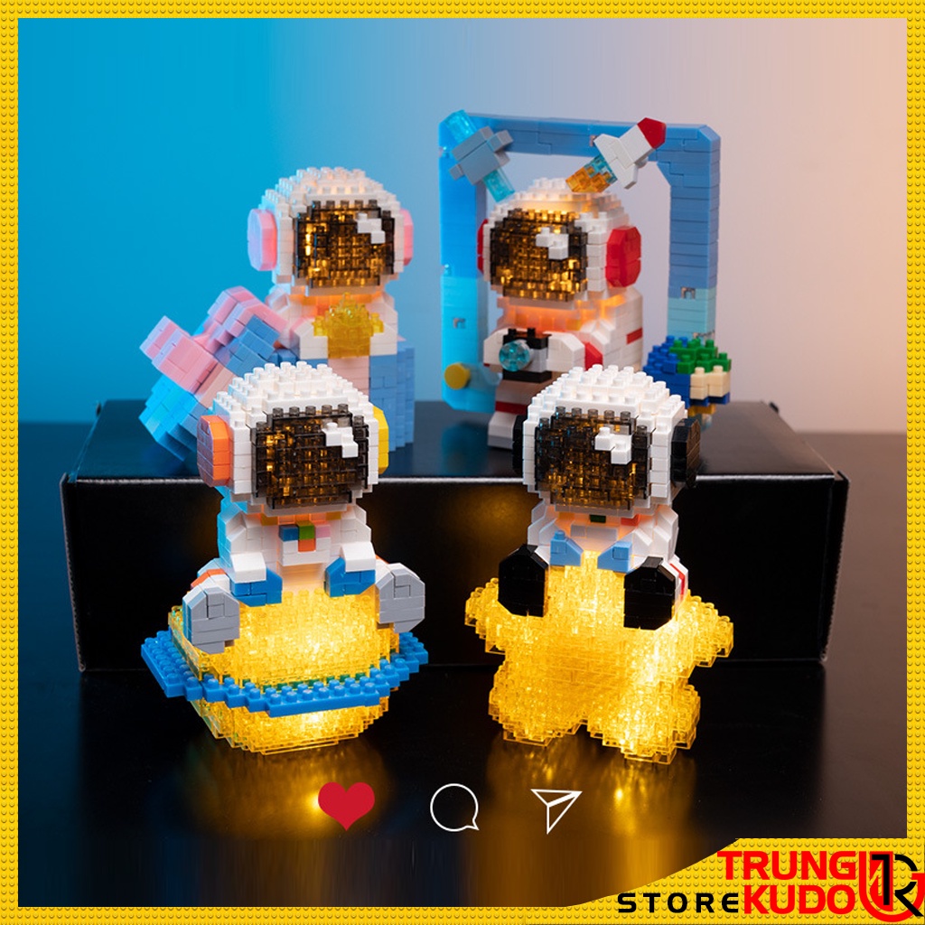 Mô hình Phi hành gia vũ trụ phát sáng dễ thương có đèn dạng đồ chơi xếp hình làm quà tặng, đồ decor