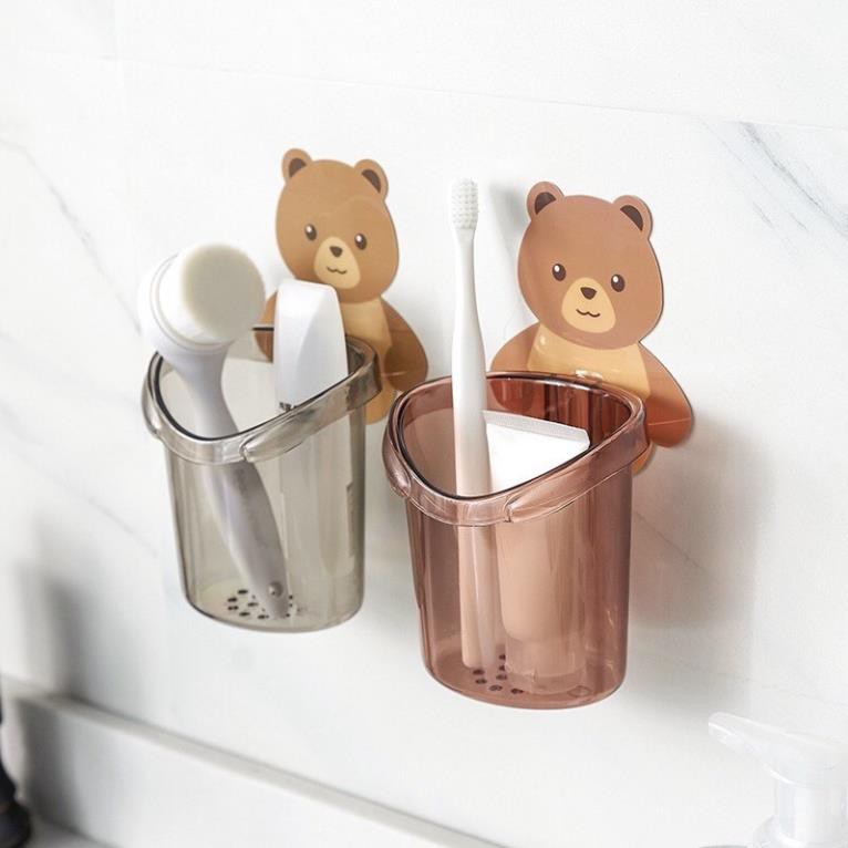 Cốc Dán Tường Hình Gấu Nâu Dễ Thương - Cốc Đựng Đồ Nhà Tắm Đa Năng Có Lỗ Thoát Nước Đảm Bảo Sạch Sẽ [Thanh Mai Shop]