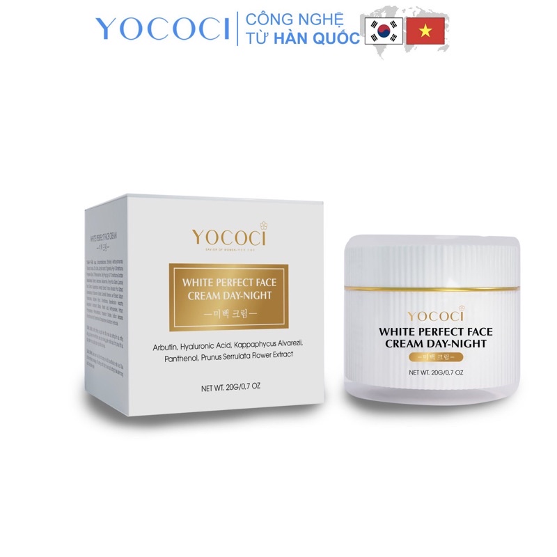 Kem dưỡng trắng da mặt Yococi giúp sáng da, dưỡng ẩm, mờ thâm nám, chống lão hóa White Perfect Face Cream Day-Night 20g