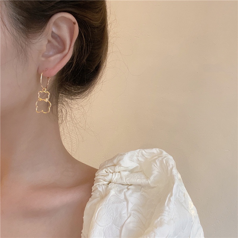 Bông Tai Dáng Dài Họa Tiết Hoạt Hình Gấu / Vịt / Hoa Tulip Phong Cách Hàn Quốc Ngọt Ngào Cá Tính