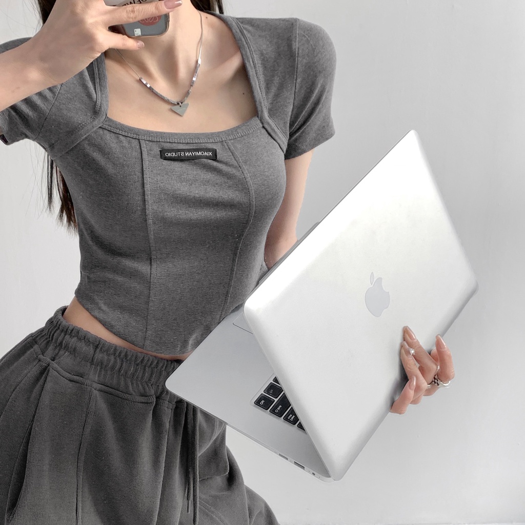 QADCOL Áo Thun Tay Ngắn Cổ Vuông Thời Trang Cho Nữ