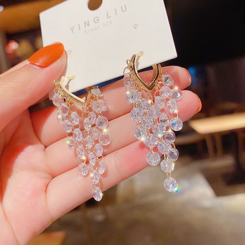 Đôi Khuyên Tai Dài Hình Trái Tim Đính Đá Sang Trọng 2022 Cho Nữ