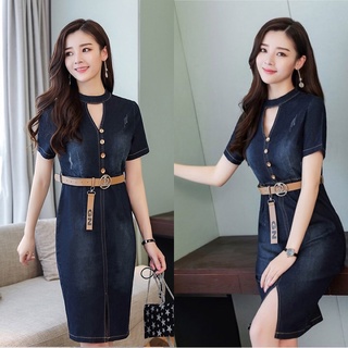 Đầm jean tay ngắn bao đẹp y hình cổ tim