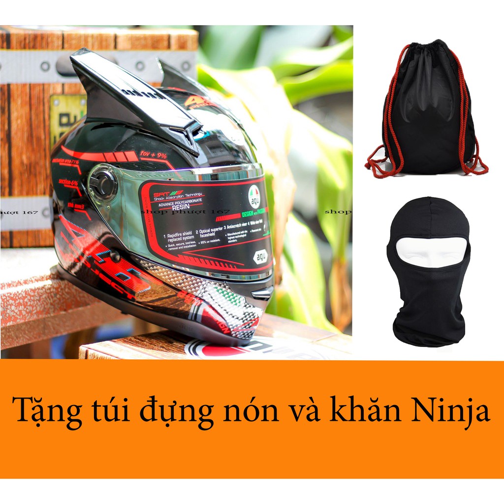 Nón Fullface AGU tem 46 và tai rùa hàng thật 100%, tặng khăn Ninja và Túi đựng nón