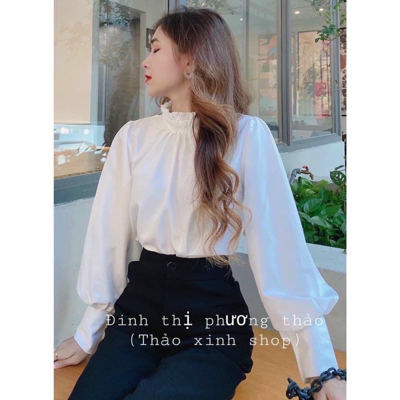 [Mã WASKT410K giảm 10K đơn 50K] Áo sơ mi trắng cổ tàu viền bèo/ Áo cổ tàu xinh xắn | BigBuy360 - bigbuy360.vn