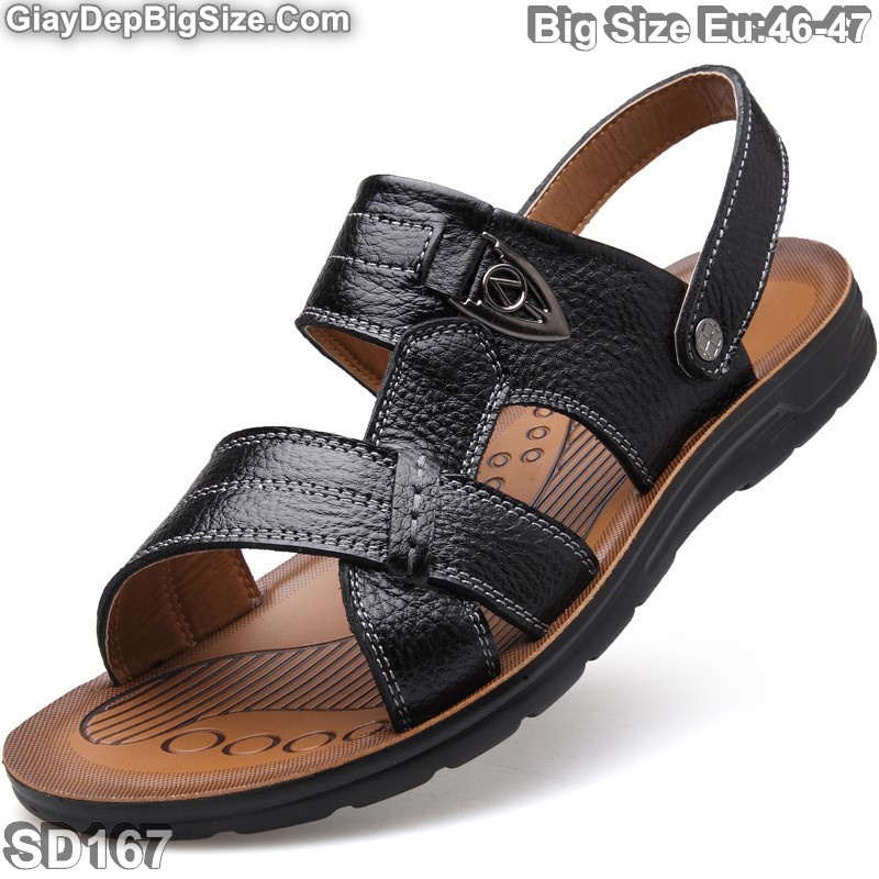 Giày sandal da bò (xăng đan) dép quai hậu big size cỡ lớn EU:45-46 cho nam chân to