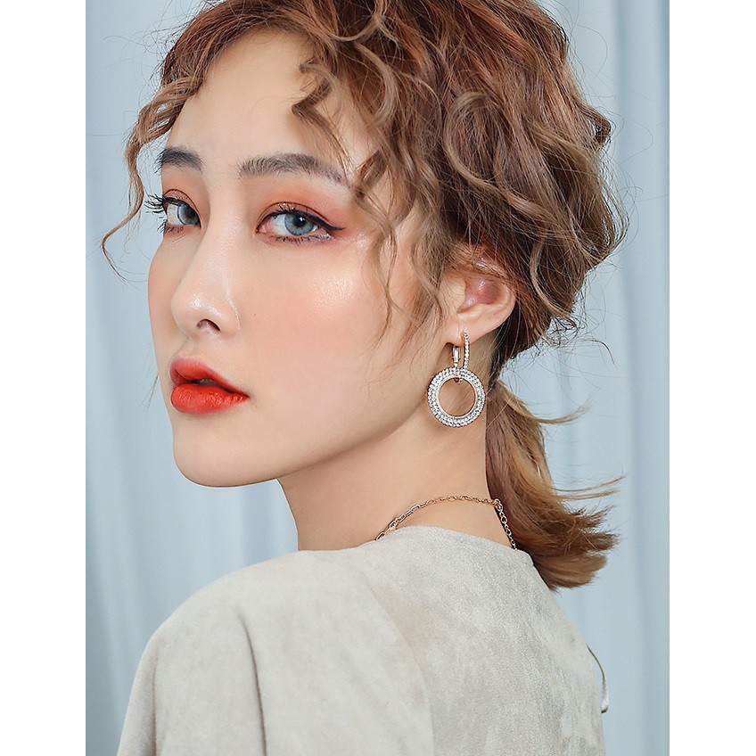 Bông tai đính đá toàn bộ vòng tròn kép cực sang chảnh BT57