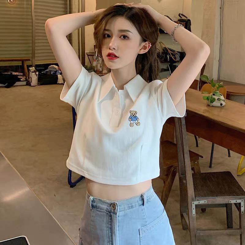 (MẪU MỚI-SLL) ÁO THUN CỔ SƠMI THÊU CROPTOP ❤️❤️❤️ XƯỞNG MAY NHÀ BELL_ATH069