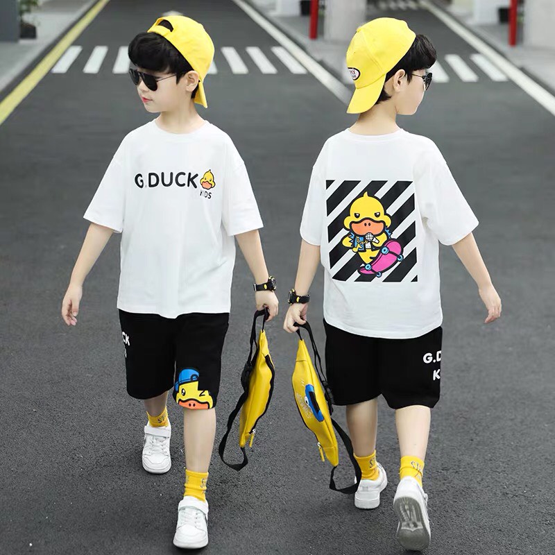 Quần áo trẻ em BABEKIDS,Đồ bộ bé trai cotton hình in Vịt sọc G.DUCK KIDS,thời trang cho trẻ em từ 13đến 50kg