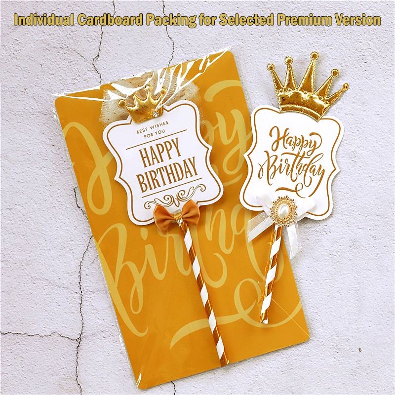 Que Cắm Trang Trí Bánh Kem Chữ Happy Birthday Hình Vương Miện Màu Vàng Đồng Phong Cách Châu Âu