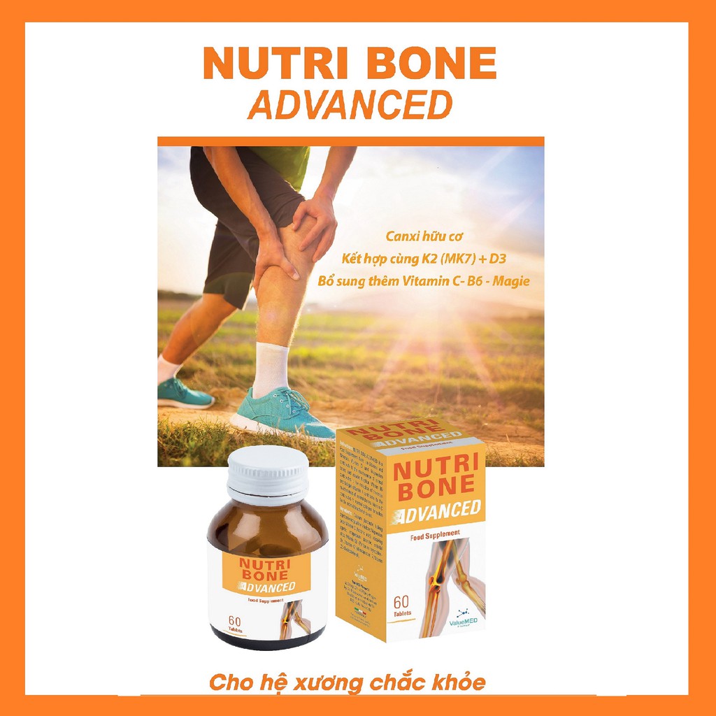Canxi hữu cơ _ NUTRI BONE ADVANCED _ Mã FS.08 _ Hộp 1 chai 60 viên _ Hộp vàng cam