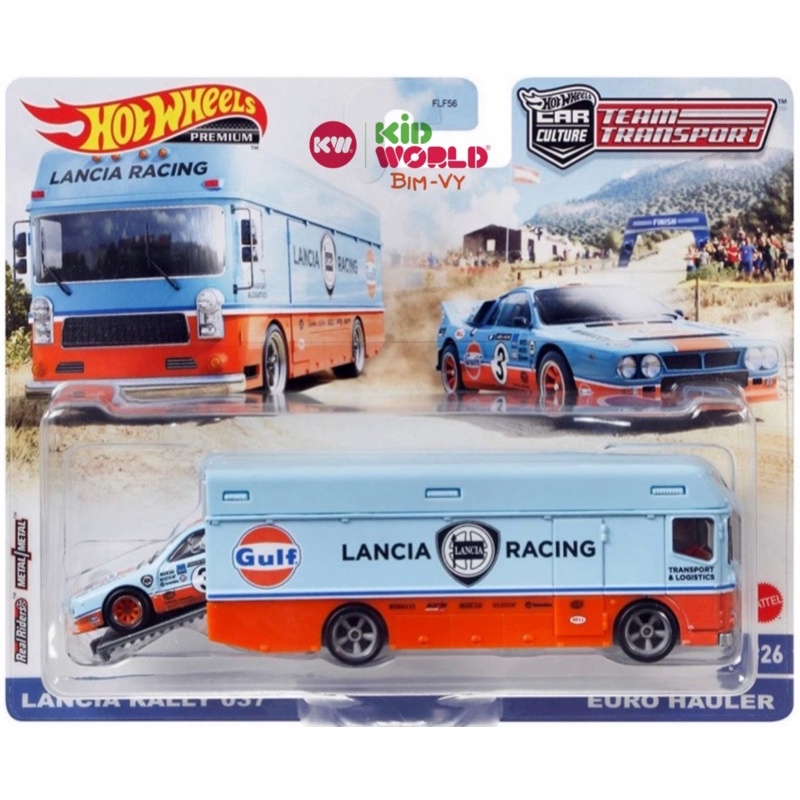 Xe mô hình Hot Wheels Car Culture Team Transport Pack Lancia Rally 037 Euro Hauler GRK49, bánh cao su.