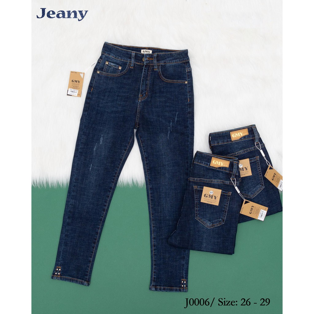 Quần Jean Ngố trơn lai xẻ đính đinh J0006