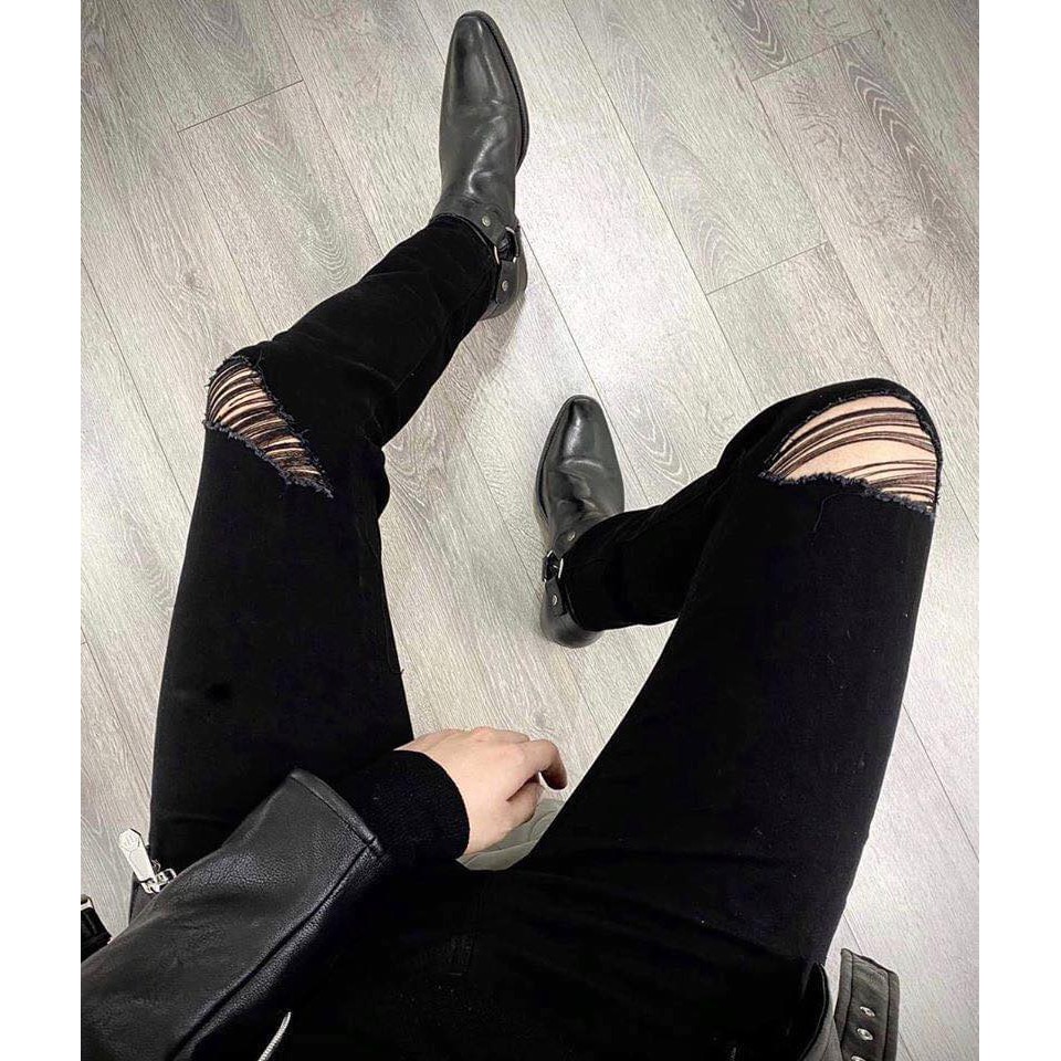 Quần bò đen nam rách bụi dáng skinny chất co giãn cao cấp ( ảnh thật)