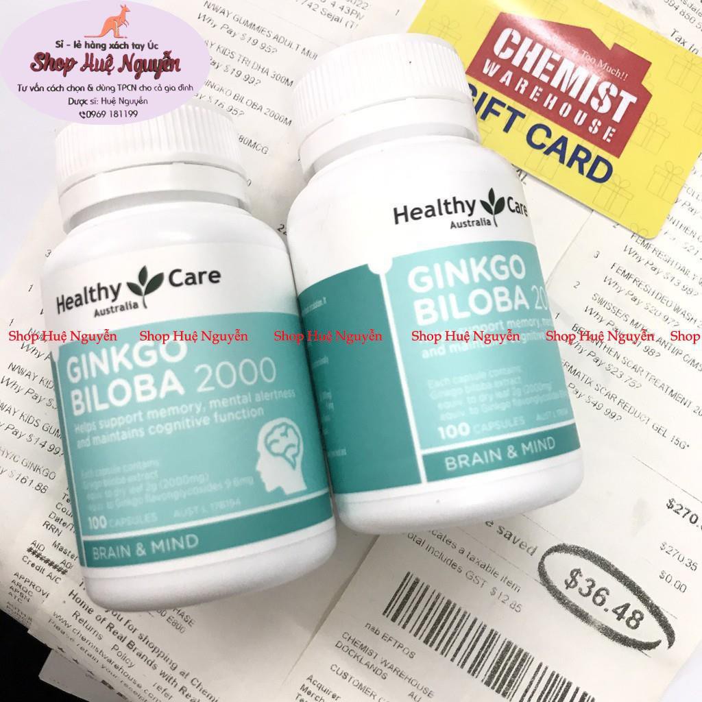 Bổ Não Ginkgo biloba Heathy care 2000mg của Úc 1000 viên - lưu thông máu lên não giúp giảm đau đầu và căng thẳng mệt mỏi