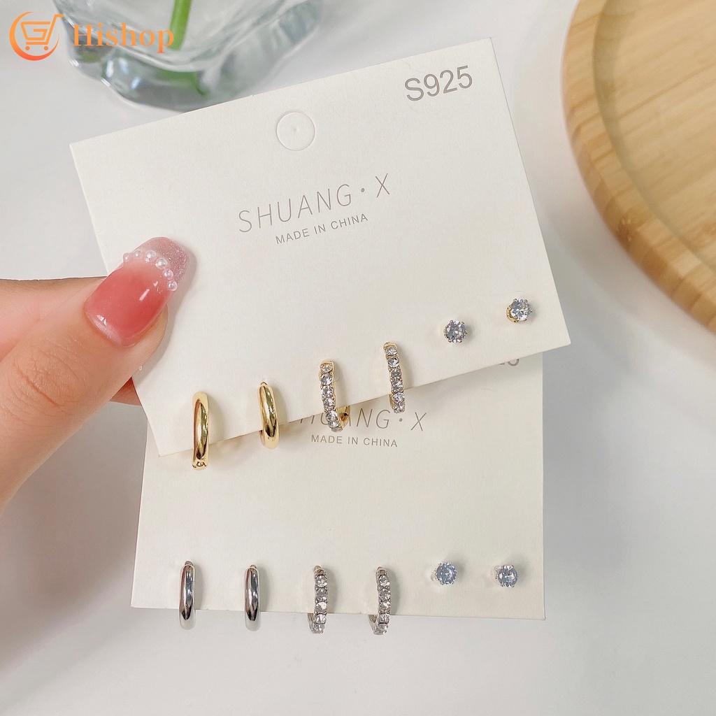 Set 3 Đôi Bông Tai Mạ Vàng / Bạc Đơn Giản Thời Trang Cho Nữ