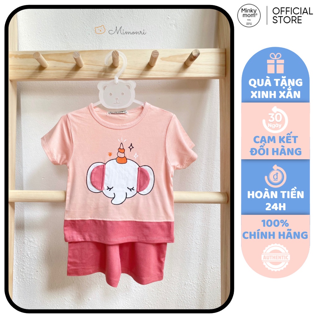 [SALE] Bộ Cộc Tay Cho Bé Gái, Bé Trai KIMCHIBABY Vải Thun Lạnh Voi Hồng Vịt Vàng Phối Viền, Đồ Bộ Cho Bé Mặc Nhà KW2205