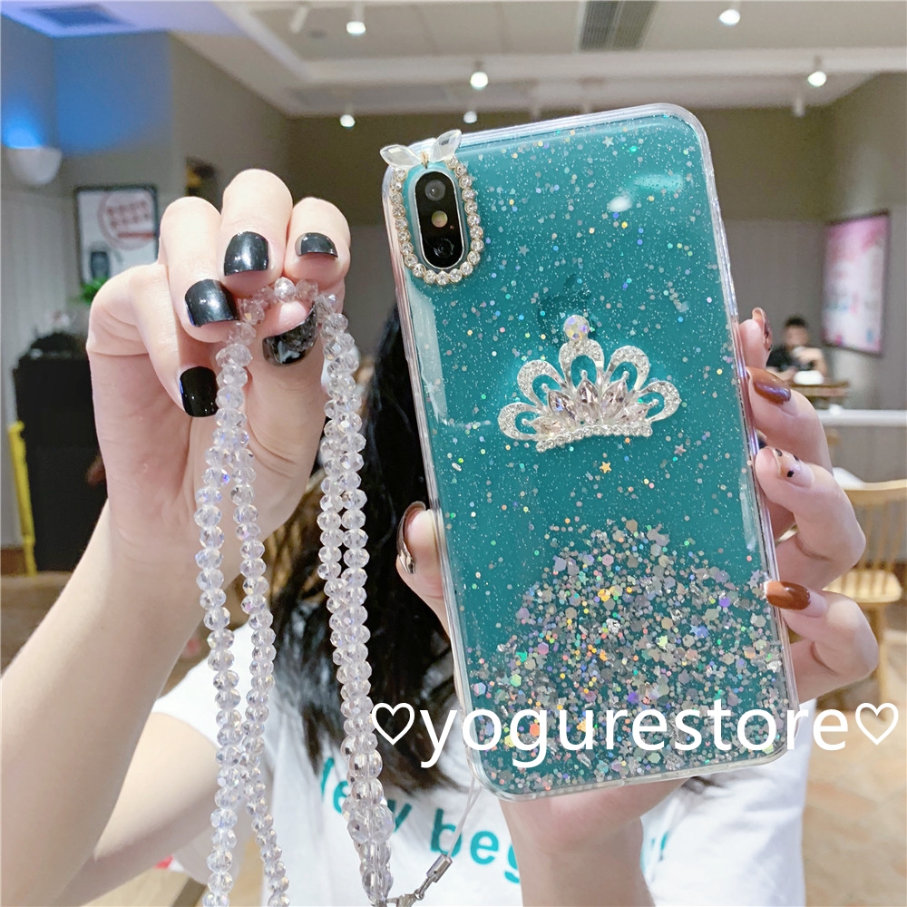 Ốp điện thoại phối kim tuyến có vương miện đính đá cho IPhone 11 Pro Max X XS XR XSMax 8 7 6 6s Plus