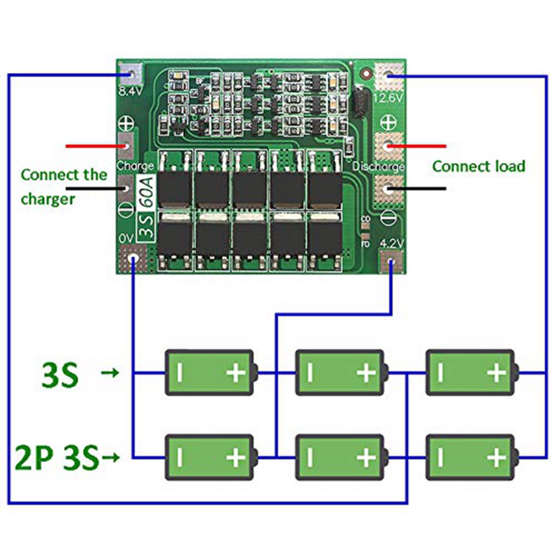 Bảng Mạch Bảo Vệ Pin Li-Ion 3s 60a Bms 11.1v 12.6v 18650