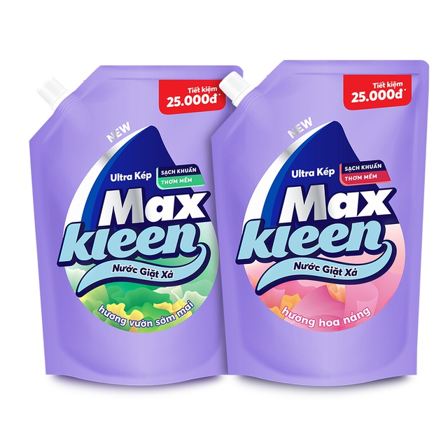 Combo 2 túi nước giặt xả Maxkleen 2.4L/ túi hương Hoa Nắng + Hương Sớm Mai