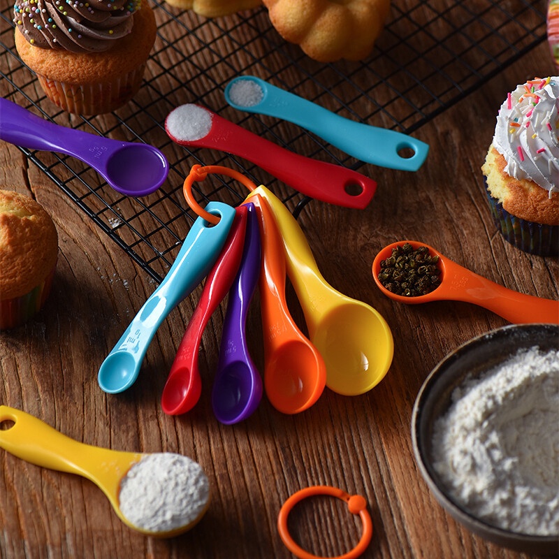 Muỗng đo lường thìa đong định lượng gia vị  Bộ 5 cái bằng nhựa có tay cầm dài nhiều màu 1g, 2,5g, 5g, 7,5g, 15g