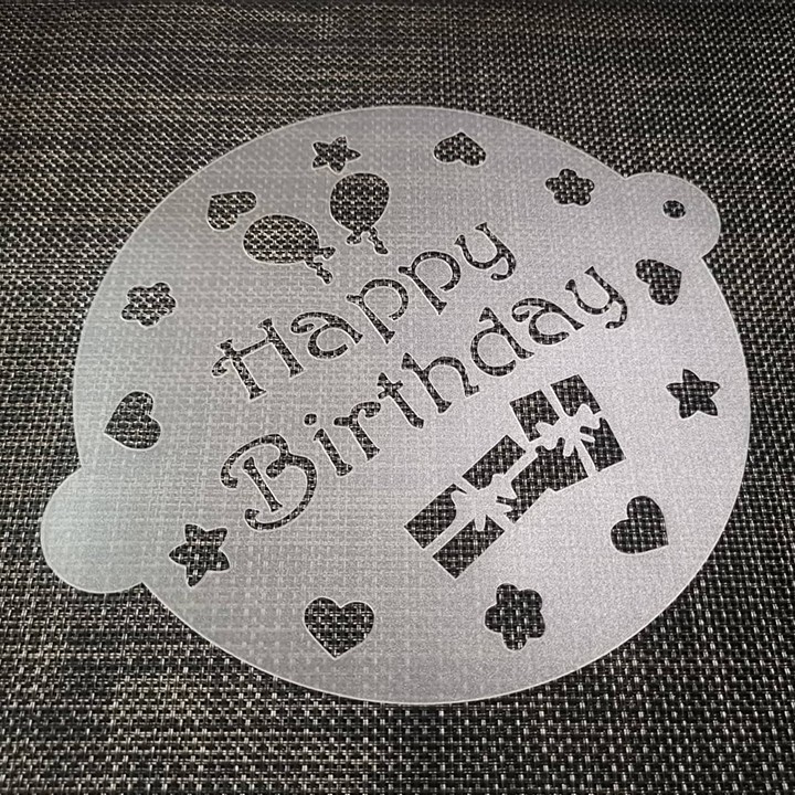 HCM - Set 3 tấm rắc bột nhựa Stencil 22.5cm hình Happy BrithDay cỏ 4 lá