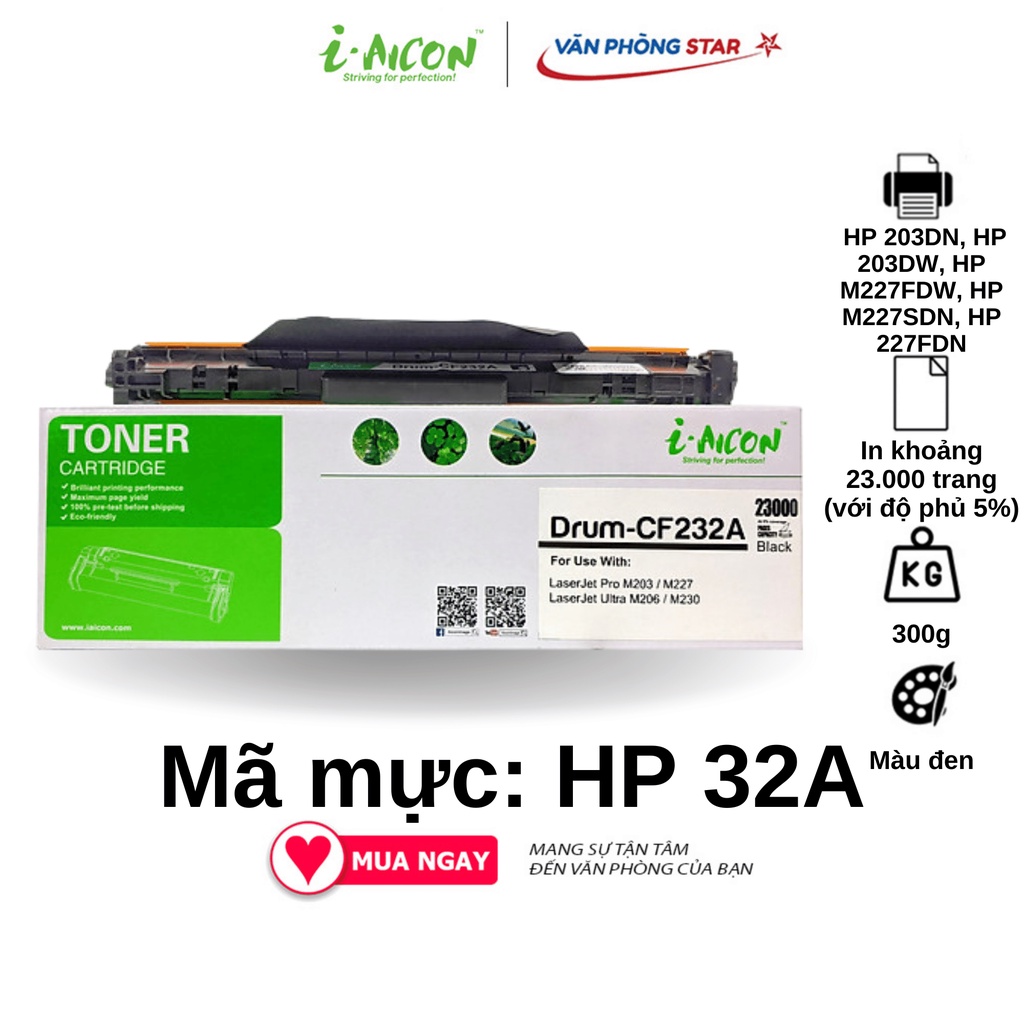 Cụm trống 32A CHÍNH HÃNG I-AICON dùng cho máy in HP 203DN, HP 203DW, HP M227FDW, HP M227SDN, HP 227F