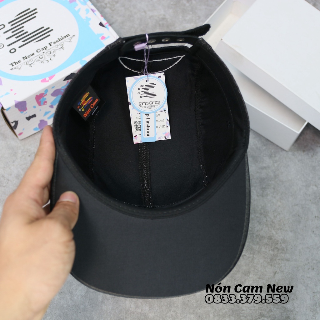Nón Snapback hàng chính hãng Nón Cam mũ nam vải jean dáng 5 tấm phối da chất lượng cao màu đen huyền thoại