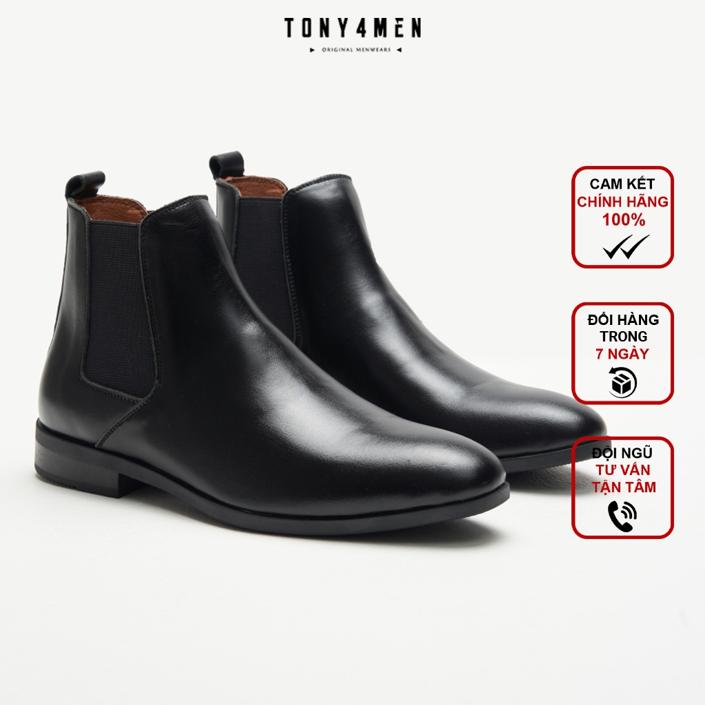 Giày Nam Chelsea Boot Da Bò Nhập Khẩu TONY4MEN Tăng Chiều Cao Thiết Kế Basic Trẻ Trung Dễ Phối Đồ GN9013