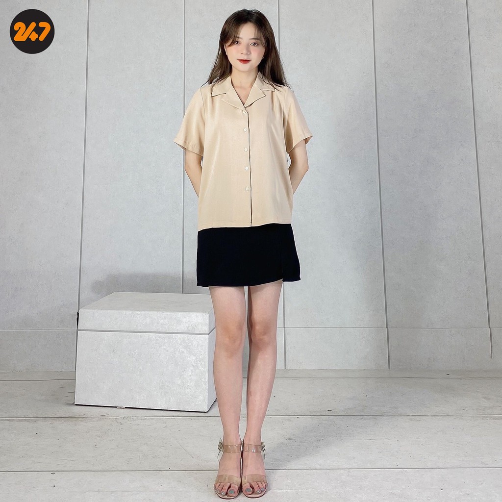 Áo sơ mi tay ngắn cổ vest màu be vintage ulzzang kèm video ảnh thật shop chụp