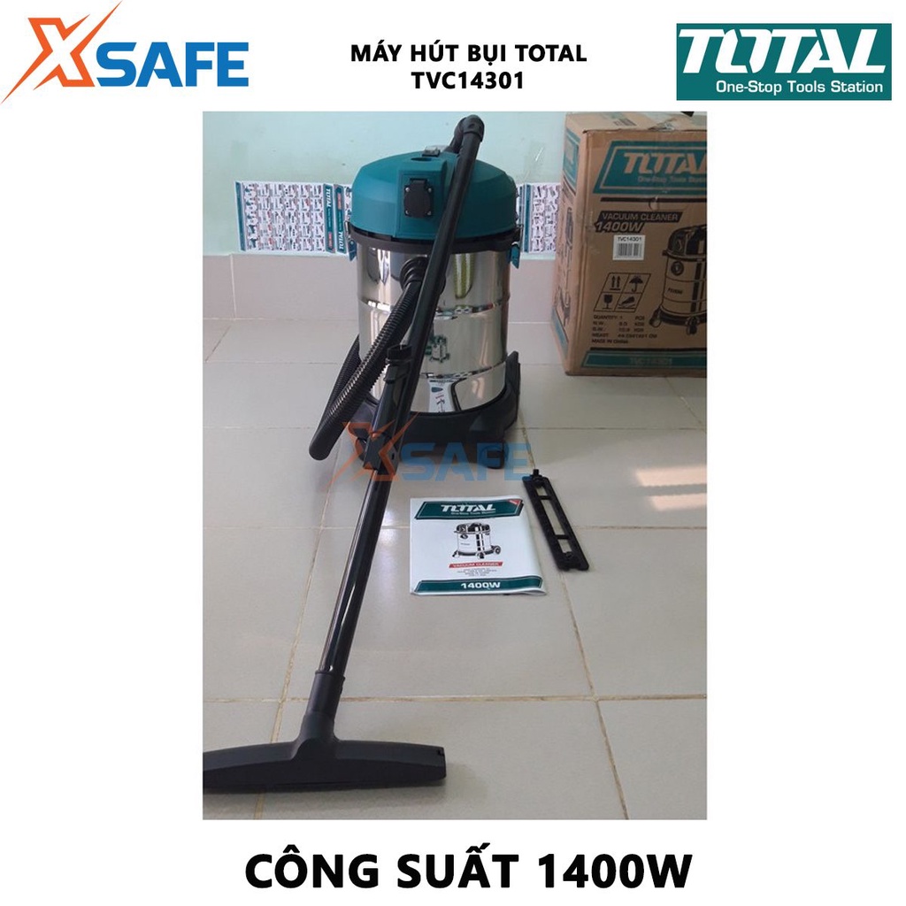 Máy hút bụi TOTAL TVC14301 1400W hút bụi khô và ướt, dung tích 30L, bình chứa thép không gỉ, dây cáp nguồn 2.3m - XSAFE