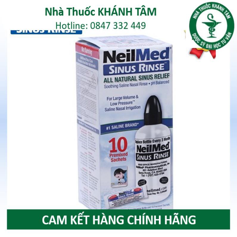 ! Bộ dụng cụ rửa mũi NeilMed Sinus Rinse 10 sachets (1 bình + 10 gói muối) [Nelmed, neomet, neomed] ! !