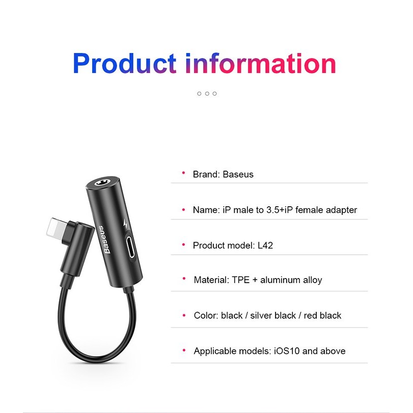 Bộ chuyển cổng Lightning sang Audio 3.5mm + Lightning Baseus L42 cho iPhone X/ XS Max (New Model, Smart Upgrade ).