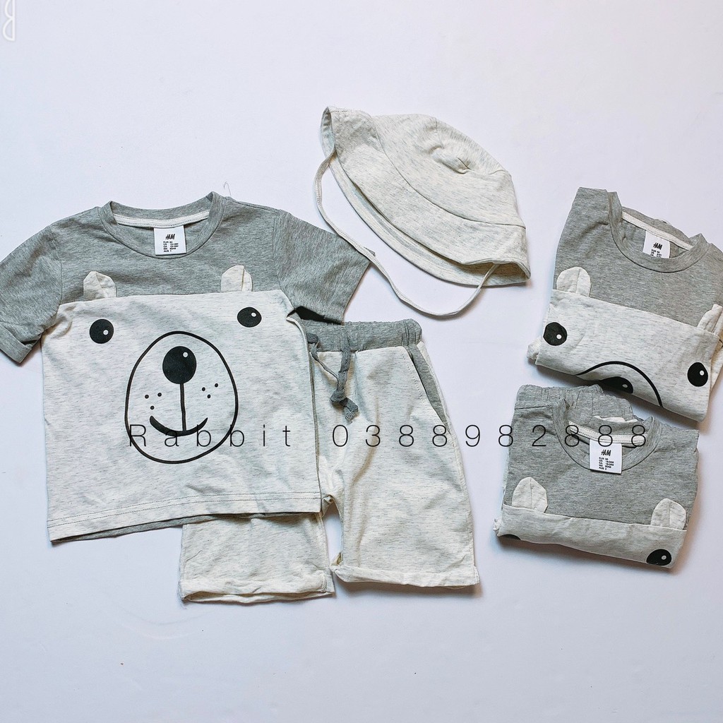 Set 3 chi tiết gấu ghi kèm mũ -HÀNG SALE KO ĐỔI TRẢ