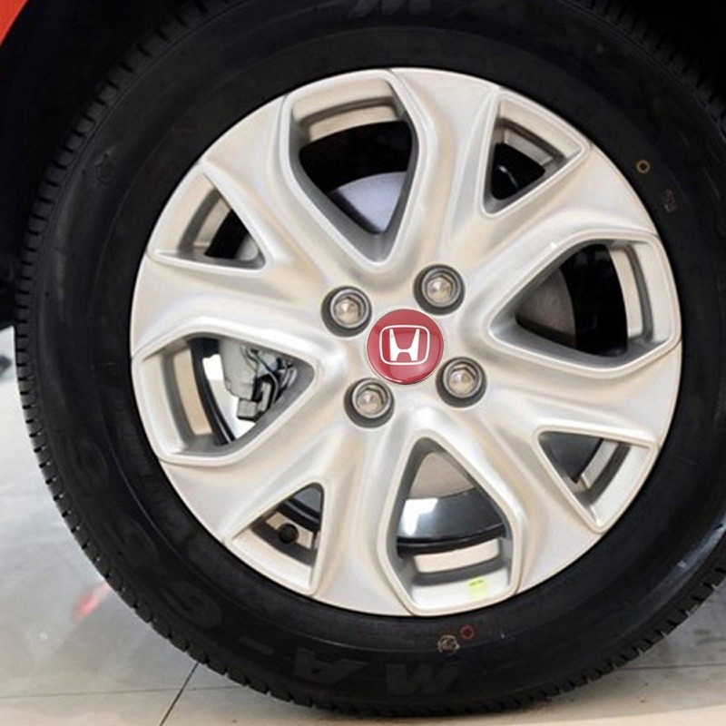 Bộ 4 nhãn dán logo kim loại trang trí trục bánh xe hơi Honda Mugen 56.5mm