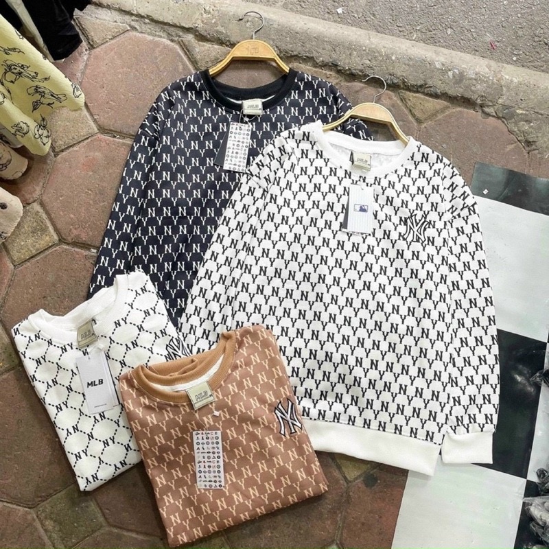 Áo thun dài tay nỉ da cá MLB MONOGRAM BACK BIG LOGO OVERFIT SWEATSHIRT NEW YORK YANKEES UNISEX FREESIZE 2 SIZE M-L