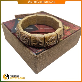 Vòng tay trầm hương 12 con giáp, chuỗi tràng hạt gỗ trầm hương khắc 12 con giáp phong thủy, có hộp