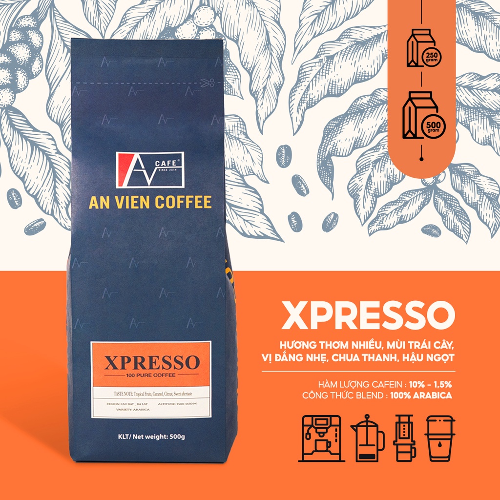 [Chính hãng] Cà phê bột rang xay XPRESSO An Viên - Thành phần hạt Coffee Robusta & Arabica nguyên chất rang mộc