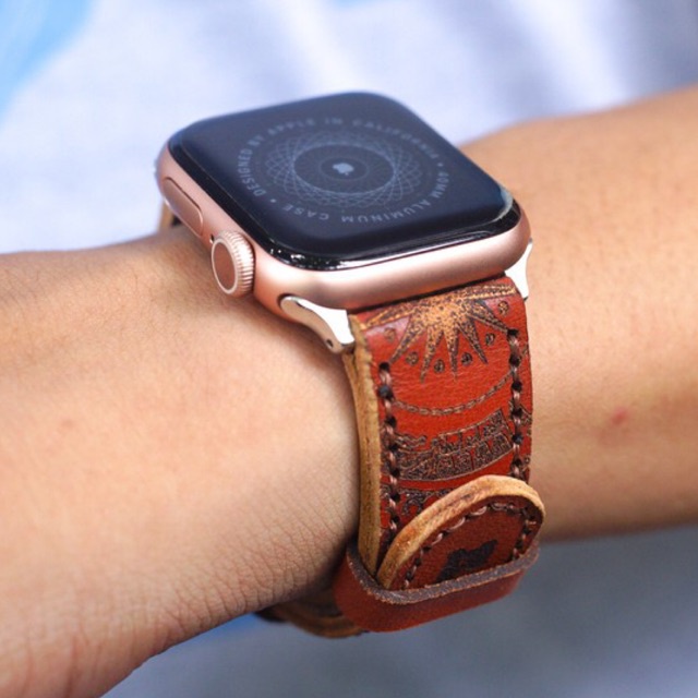 Dây đồng hồ Apple Watch , Iwatch , Iphone Watch Da Bò Veg Ý Nâu Đỏ Trống Đồng Việt Nam - Chính hãng RAM Leather  Bền Đẹp