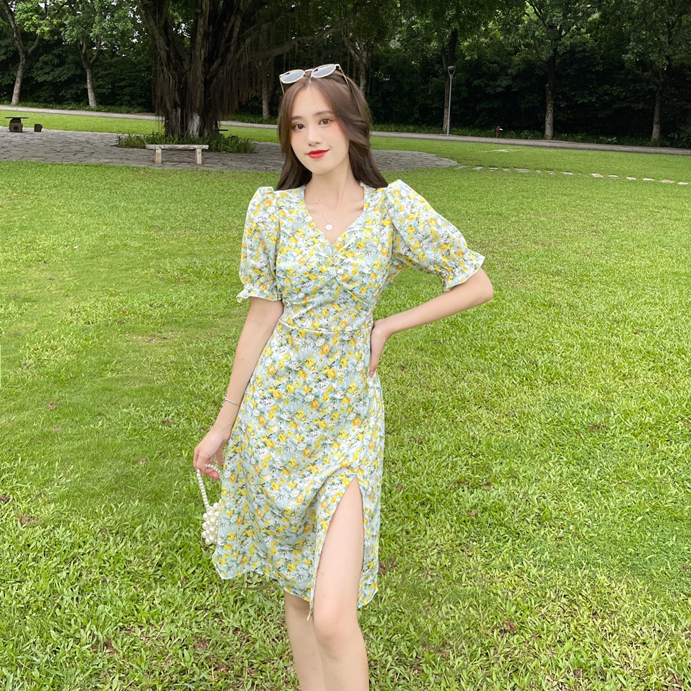 Đầm voan dài ZHELIHANGFEI họa tiết hoa phong cách quyến rũ thời trang