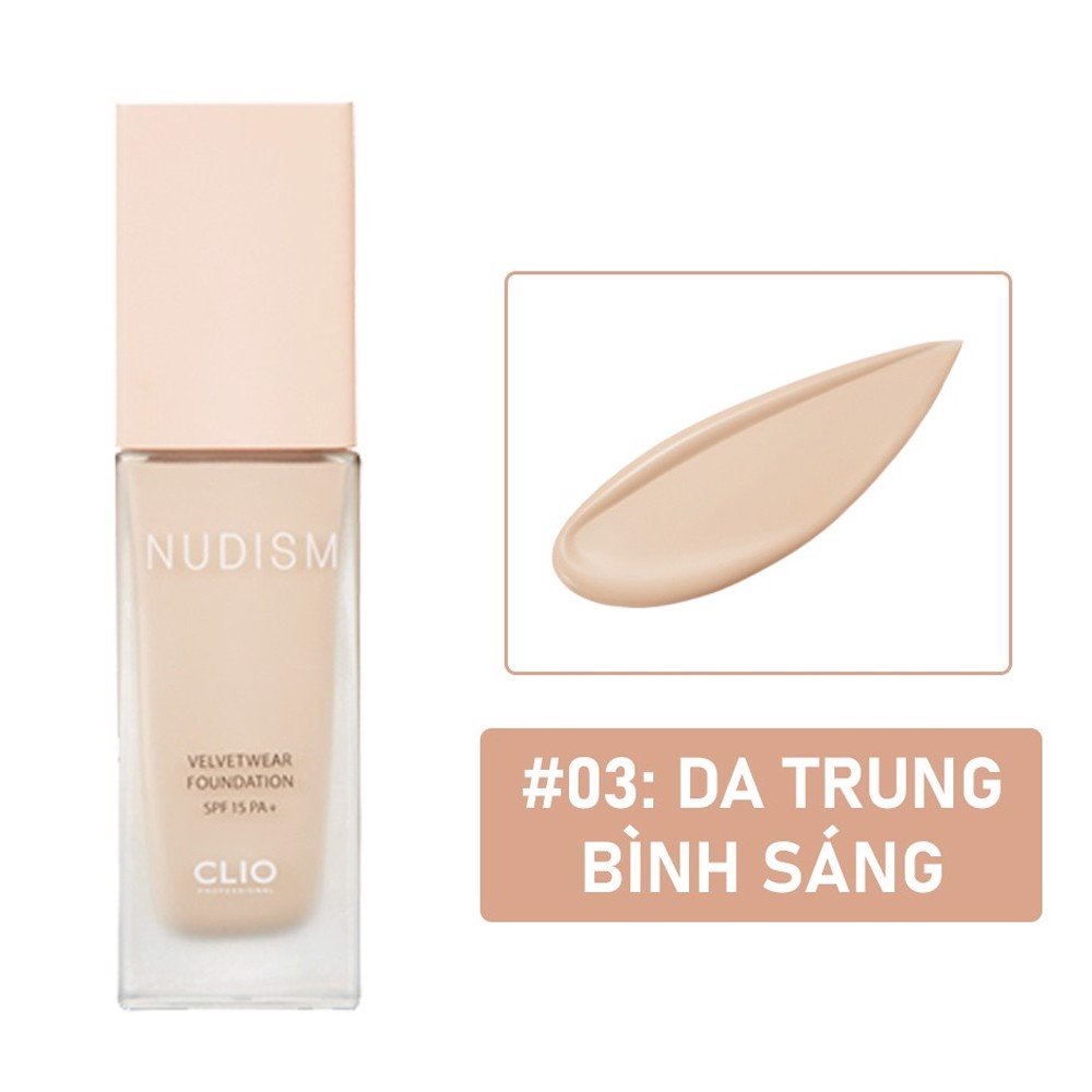 Kem nền che phủ cao siêu đẹp da Clio Nudism V.elvet Wear Foundation che khuyết điểm, ngăn ngừa dầu