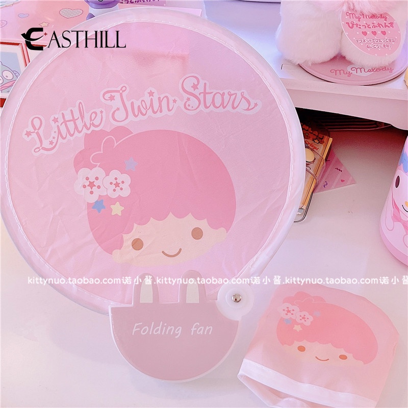 Quạt Bỏ Túi Hình Tròn In Hình Cinnamoroll Melody Kuromi Đáng Yêu