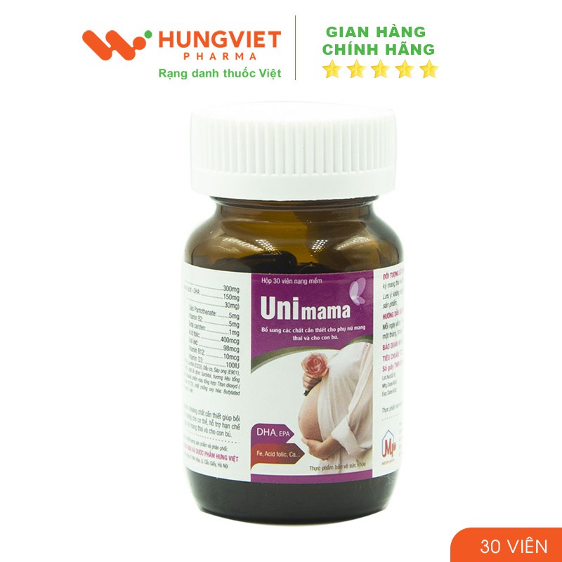 UNIMAMA - Bổ sung DHA, Vitamin và khoáng chất cho phụ nữ mang thai (lọ 30 viên) | Thế Giới Skin Care